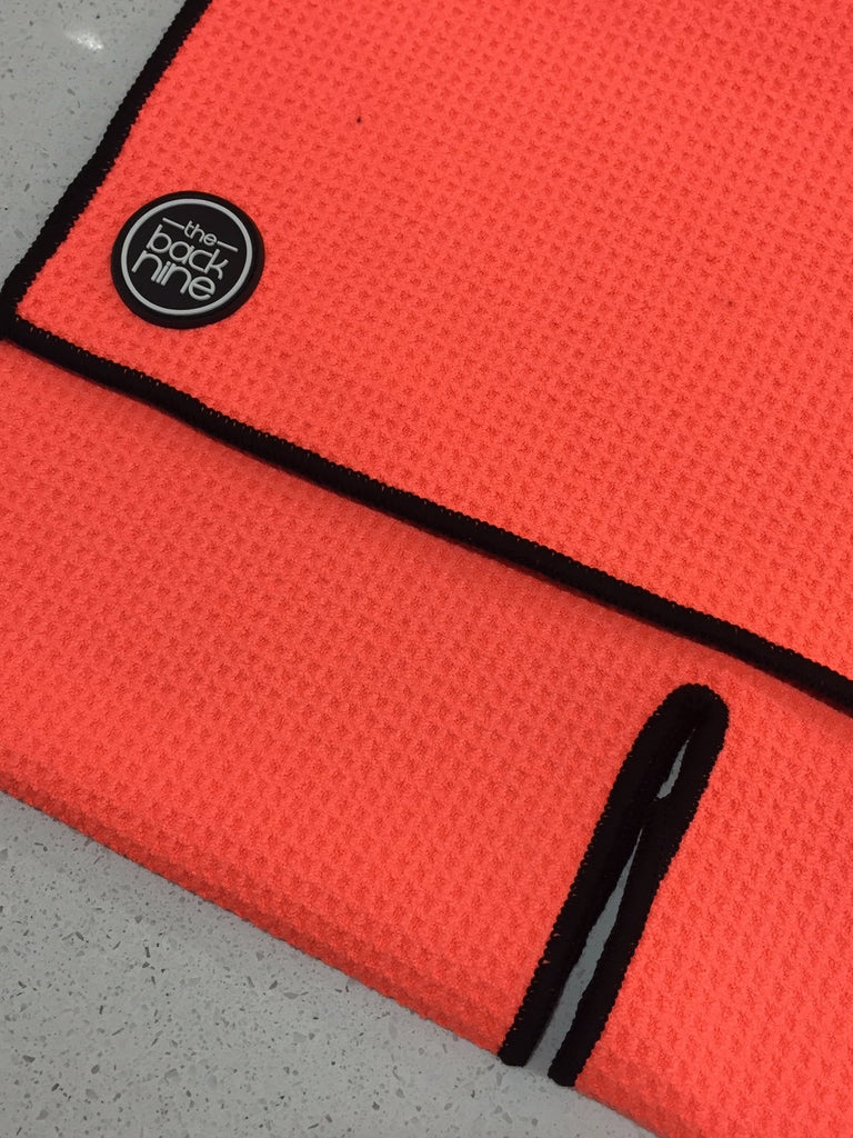 AquaPro 400A Waffle Weave Golf Towel Twin Pack - Peach/Black - theback9