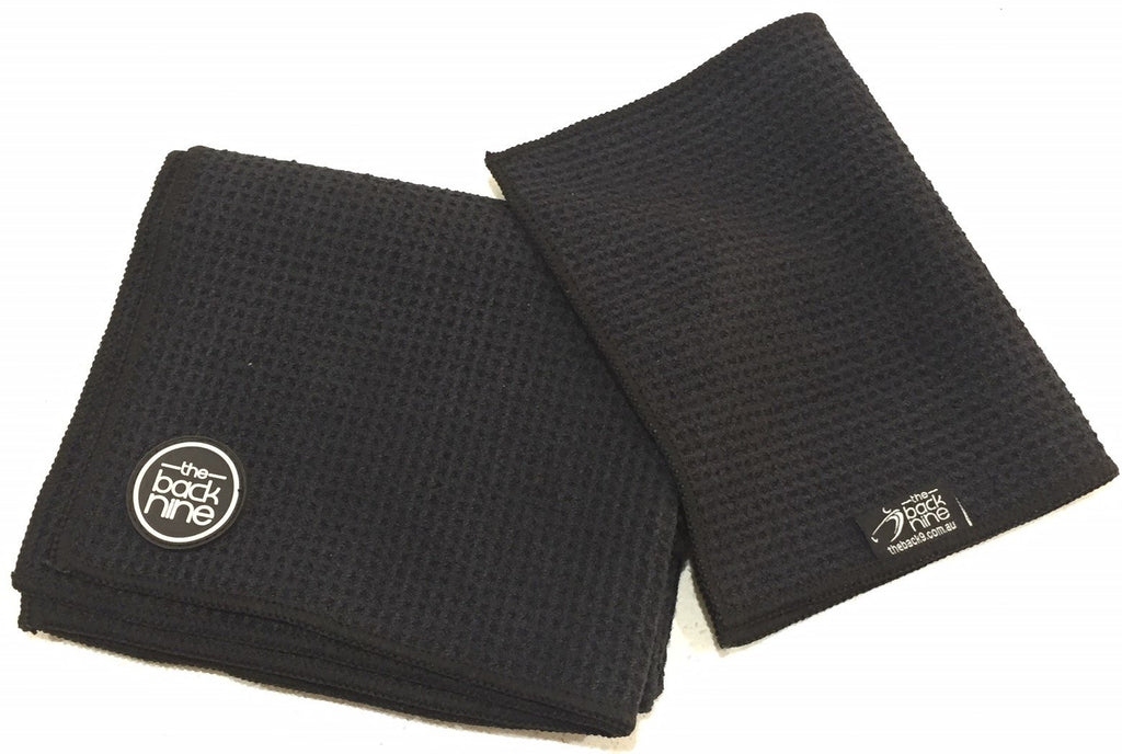 Aqua Pro 400A Waffle Weave Golf Towel Twin Pack - Black/Black - theback9