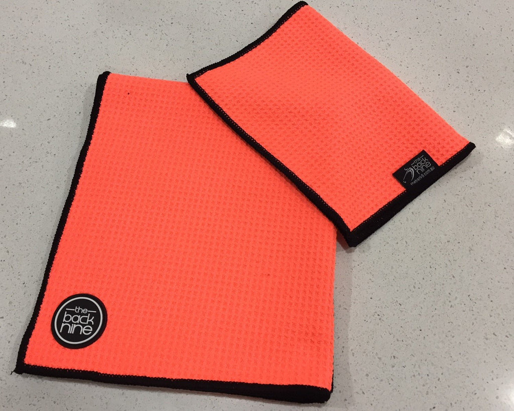 AquaPro 400A Waffle Weave Golf Towel Twin Pack - Peach/Black - theback9