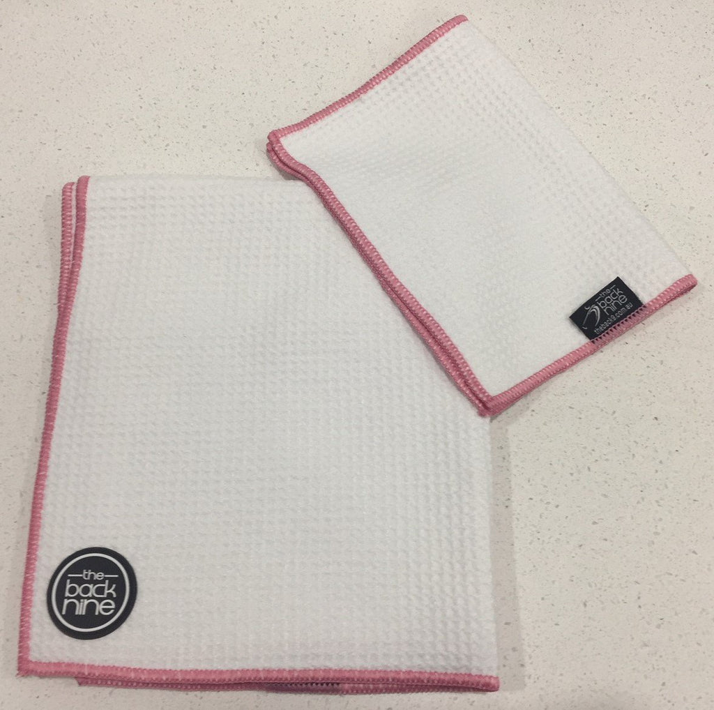 AquaPro 400A Waffle Weave Golf Towel Twin Pack - White/Pink - theback9
